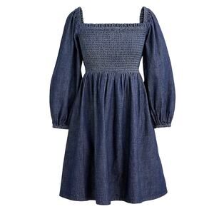 J.Crew Smocked puff-sleeve dress in chambray women’s size XXS